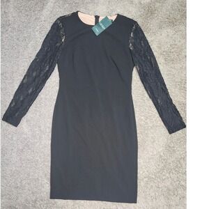 Lauren Ralph Lauren Black Lace Sleeve Sheath Dress Women's Size 6